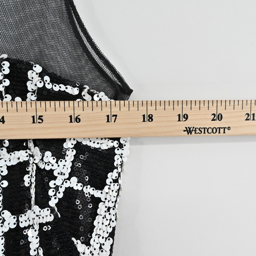 Aidan Mattox‎ Sequin Mini Dress Womens Size 2 Black White Sheath Sleeveless Mesh - Picture 4 of 15